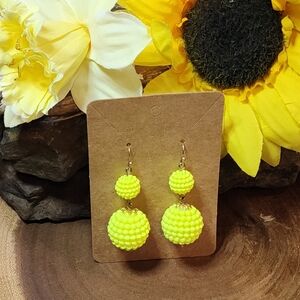 Bright Yellow Beaded Drop Hook Earrings